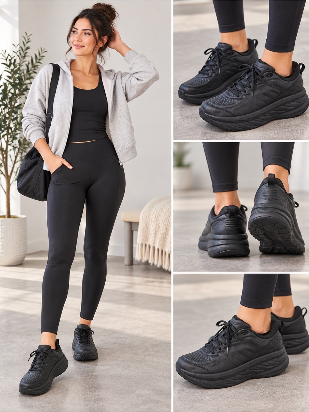Hoka One One Bondi Women’s Size 11  All-Black Cushioned Walking Sneakers